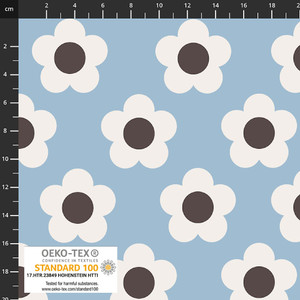 Stof Fabrics Retro Floral on Dusty Blue Cotton Lycra Knit