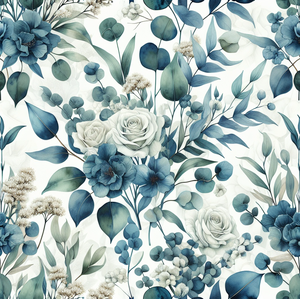 Blue & White Floral Viscose Lycra