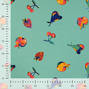 Colorful Fruit on Mint French Terry