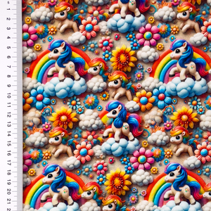 3D Effect Rainbow Horses Cotton Lycra Knit 3D Effect Rainbow Horses Cotton Lycra Knit