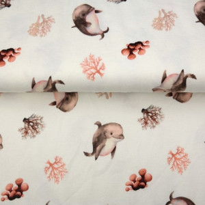 Dolphins & Coral on Ivory Cotton Lycra