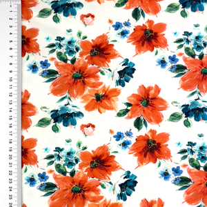 Blue & Dark Peach Floral Cotton Lycra Knit Blue & Dark Peach Floral Cotton Lycra Knit