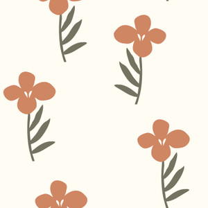 Dark Peach Floral Sprigs on Ivory Cotton Lycra Knit