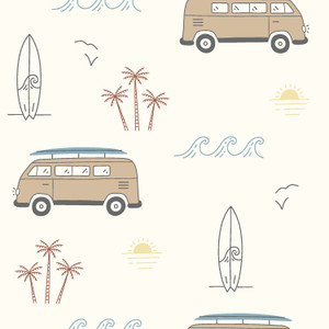 Surf Bus & Palm Trees Cotton Lycra Knit