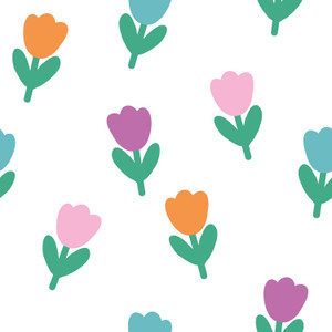 Cheerful Tulips on White Cotton Lycra Knit