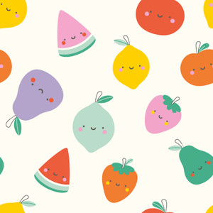 Smiling Fruit on Ivory Cotton Lycra Knit