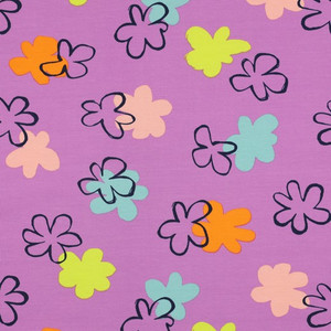 Doodle Floral on Purple Cotton Lycra