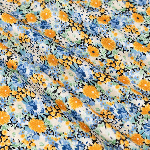 Blue & Mango Floral Poly Satin