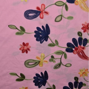 Embroidered Floral Double Border on Pink Poplin Embroidered Floral Double Border on Pink Poplin