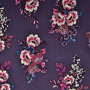 Floral Bouquet on Purple Viscose Jersey