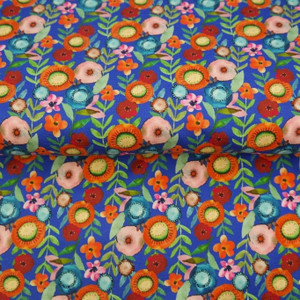 Molly Floral on Blue Cotton Lycra
