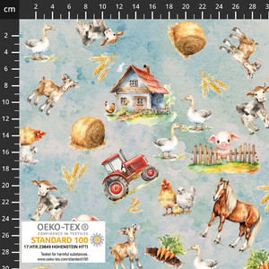 Stof Fabrics Watercolor Farm Animals Cotton Lycra Knit