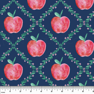 Custom Apples on Navy Cotton Lycra Knit