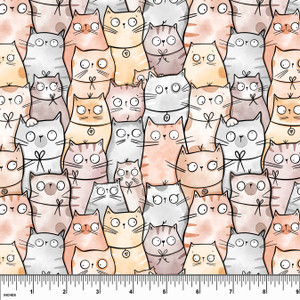 Custom Stacked Doodle Cats Cotton Lycra Knit