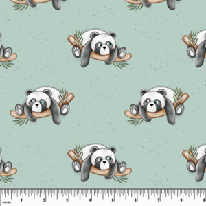 Custom Pandas on Dusty Mint Cotton Lycra Knit