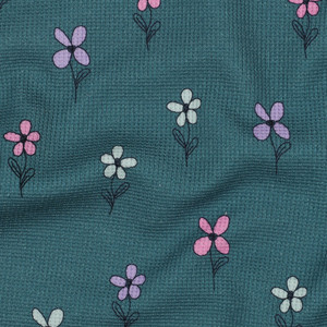 Floral on Petrol Cotton Lycra Waffle Knit Floral on Petrol Cotton Lycra Waffle Knit