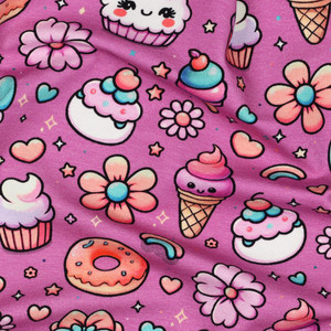 Sweet Treats on Pink Cotton Lycra