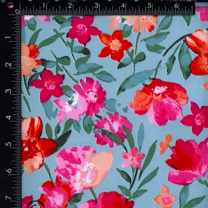 Pink Blooms on Aqua Double Brushed Poly Pink Blooms on Aqua Double Brushed Poly