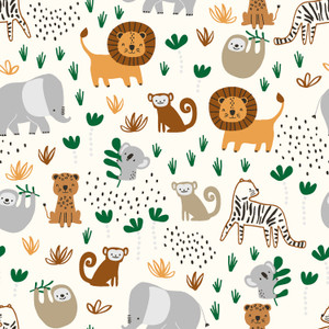 Savannah Animals on Ivory Poplin Savannah Animals on Ivory Poplin