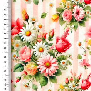 Daisy Bouquet on Pink Stripe Viscose Lycra Daisy Bouquet on Pink Stripe Viscose Lycra