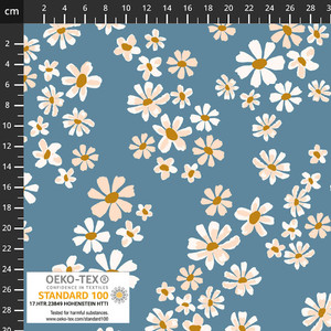 Stof Fabrics Daisies on Dusty Blue Cotton Lycra Knit