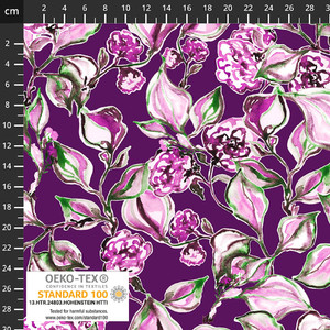 Stof Fabrics Flower Garden on Purple Cotton Lycra Knit