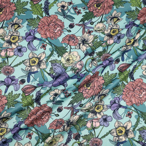 Spring Floral on Mint Double Brushed Poly Spring Floral on Mint Double Brushed Poly