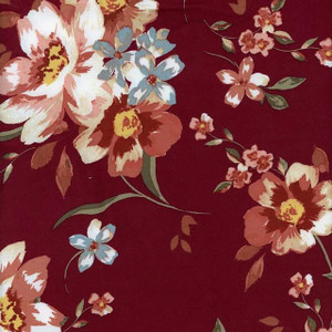 Floral Bouquet on Maroon Double Brushed Poly Floral Bouquet on Maroon Double Brushed Poly