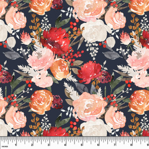 Lavish Autumn Floral on Navy Poplin
