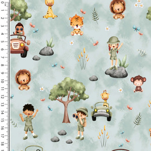 Safari Adventure on Blue Cotton Lycra Knit
