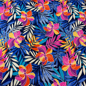Tropical Leaves on Navy UV 50+ Nylon Spandex Tropical Leaves on Navy UV 50+ Nylon Spandex