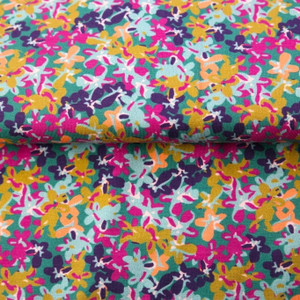 Pink & Purple Floral on Jade Cotton Lycra Pink & Purple Floral on Jade Cotton Lycra
