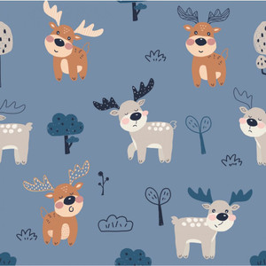 Baby Reindeer on Blue Cotton Lycra Knit