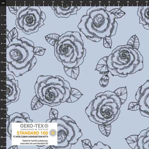 Stof Fabrics Rose Sketch on Blue French Terry Stof Fabrics Rose Sketch on Blue French Terry