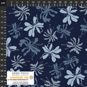 Stof Fabrics Blue Floral on Navy Cotton Lycra Knit