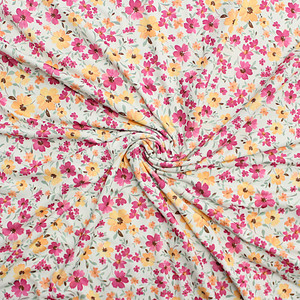 Pink & Yellow Floral on Mint Double Brushed Poly