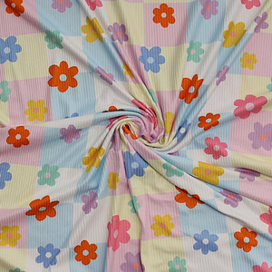 Cute Daisy on Pastel Checks 4x2 Rib Knit