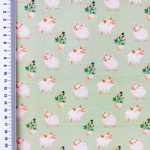 Sweet Pigs on Light Green Cotton Lycra Knit Sweet Pigs on Light Green Cotton Lycra Knit