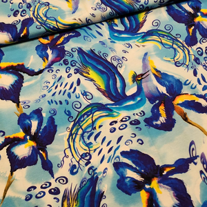 Phoenix Floral on Blue Cotton Lycra Knit