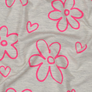 Neon Pink Floral on Ecru Melange Cotton Lycra Neon Pink Floral on Ecru Melange Cotton Lycra