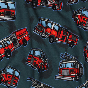 Firetrucks on Petrol Cotton Lycra
