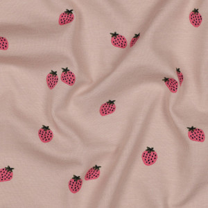 Strawberries on Light Mauve Organic Cotton Lycra Knit Strawberries on Light Mauve Organic Cotton Lycra Knit