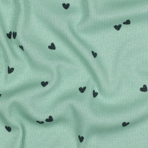 Scattered Hearts on Sage Cotton Lycra Rib Knit Scattered Hearts on Sage Cotton Lycra Rib Knit