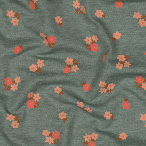 Cici Floral on Dark Mint Melange Cotton Lycra Cici Floral on Dark Mint Melange Cotton Lycra