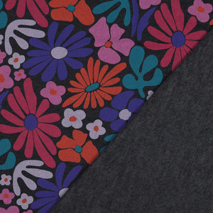 Pop Art Floral on Charcoal Melange Sweatshirt Fleece Pop Art Floral on Charcoal Melange Sweatshirt Fleece