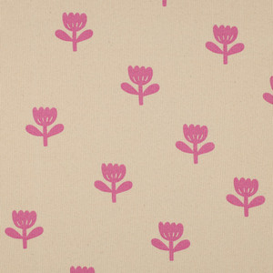Pink Floral on Natural Organic Rib Knit Pink Floral on Natural Organic Rib Knit