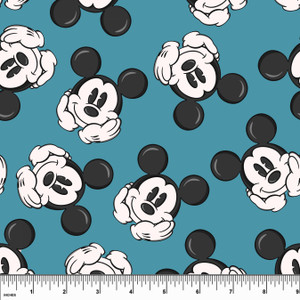 Custom Mickey Faces on Teal Cotton Lycra Knit