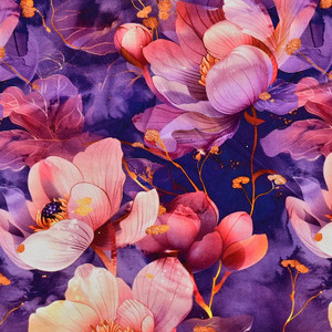 Lotus Blossoms on Purple Bamboo Lycra