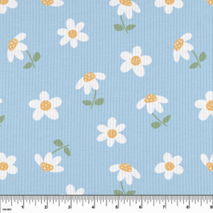 Custom Daisies on Blue Rib Knit