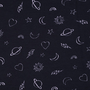 Doodles on Navy Cotton Lycra Waffle Knit